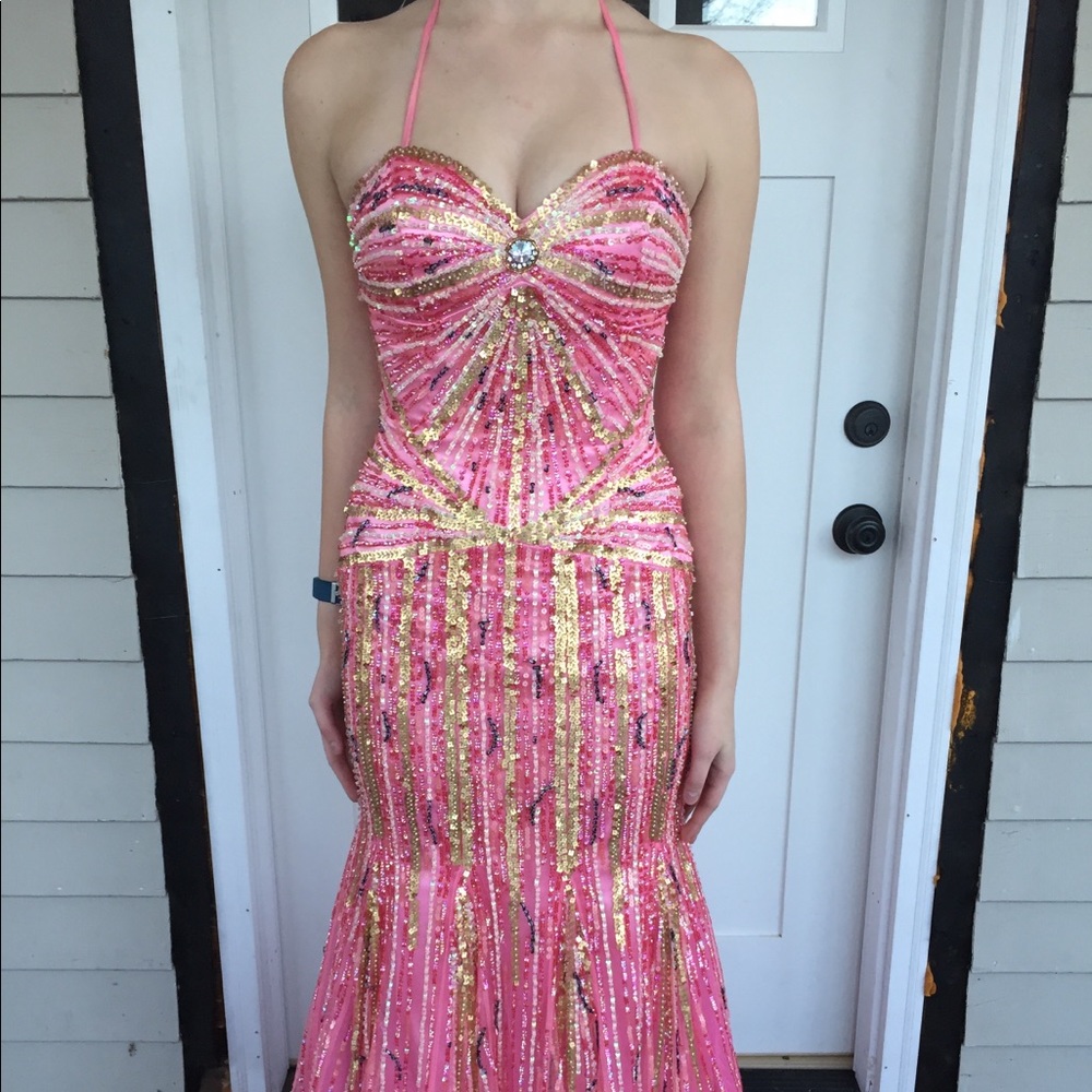 Pink Fully Beaded Prom Dress